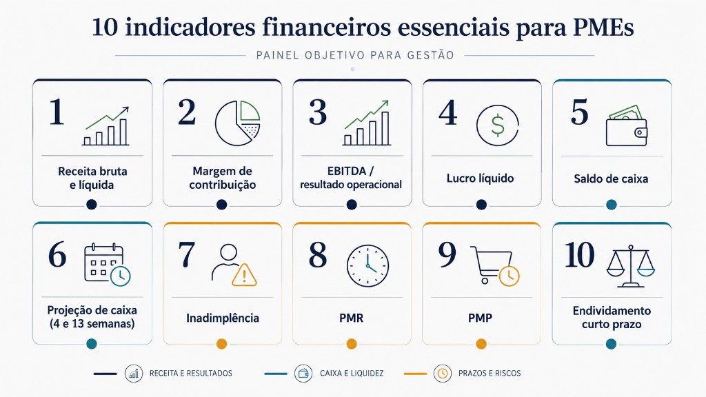 Dez indicadores financeiros essenciais para PMEs: painel objetivo para gestão