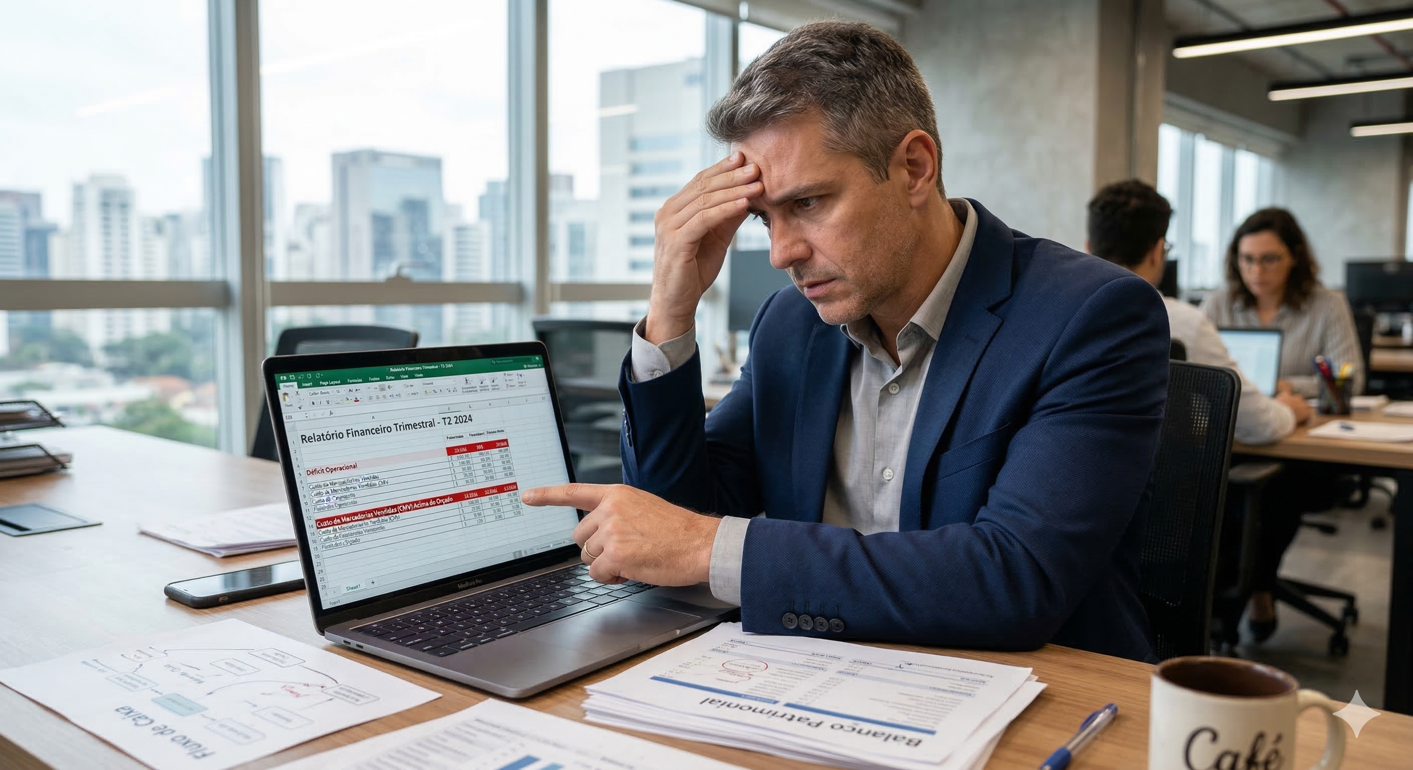 Empresário identificando problemas financeiros na empresa